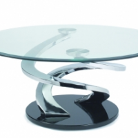 Table basse verre, laque et métal - Modèle TORNADE